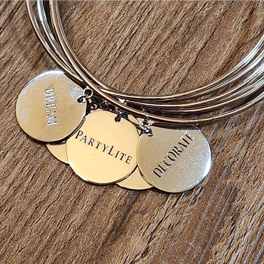 Partylite Silver Plated Inspirational Charm Multi Bangle Bracelet View 5